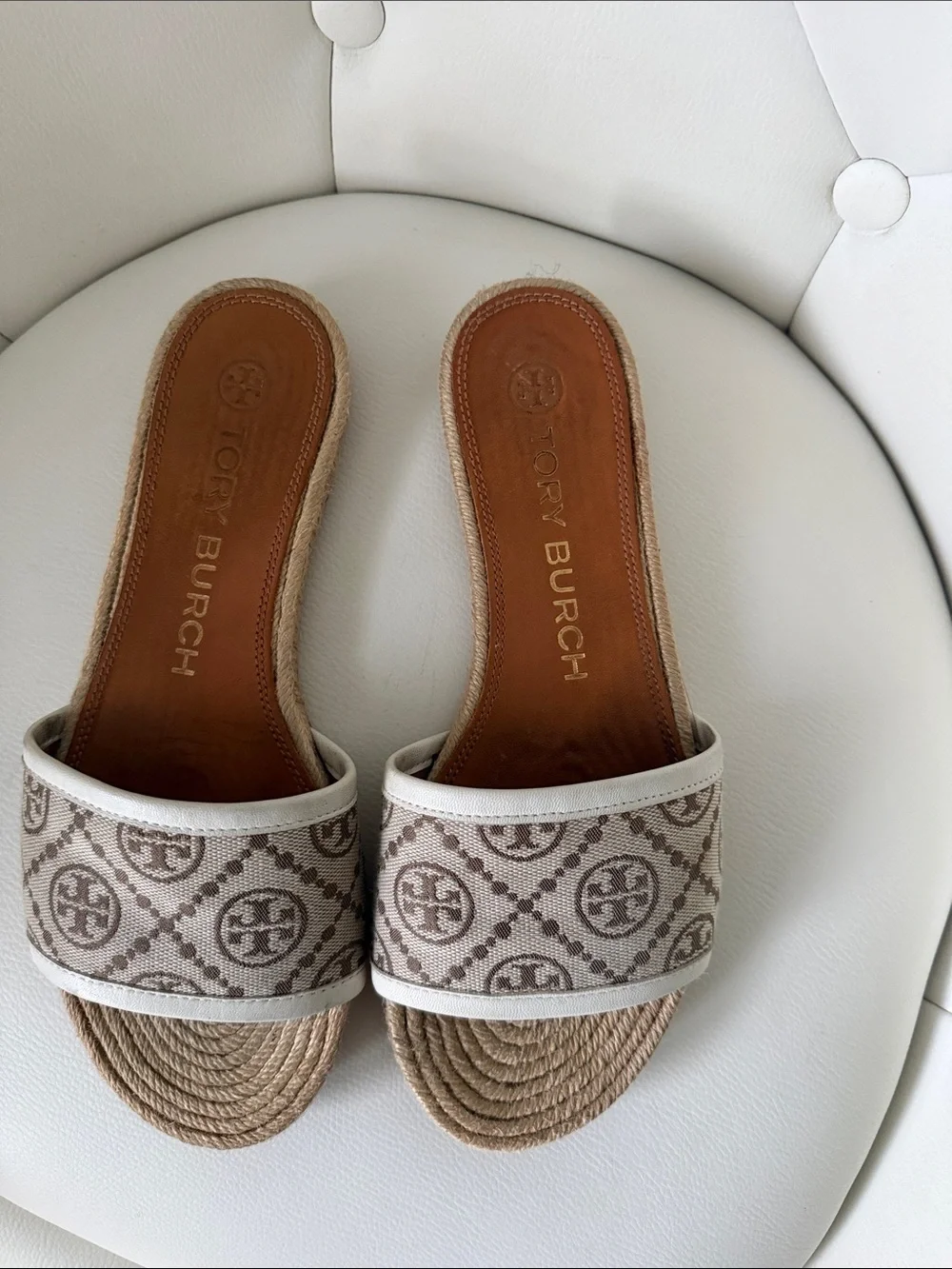 Tory Burch Women's T Monogram Espadrille Slide Natural Beige Size 7